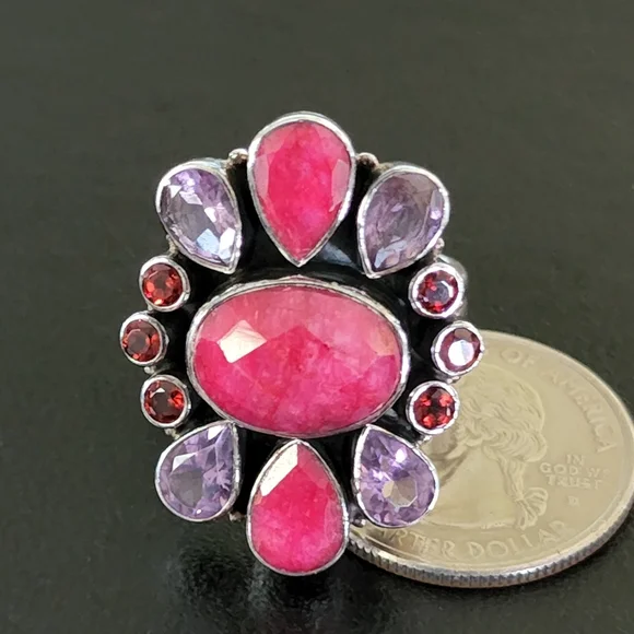 Nicky Butler Ruby Garnet & Amethyst 925 Sterling Silver Designer NB Ring Size 8 - Picture 4 of 7